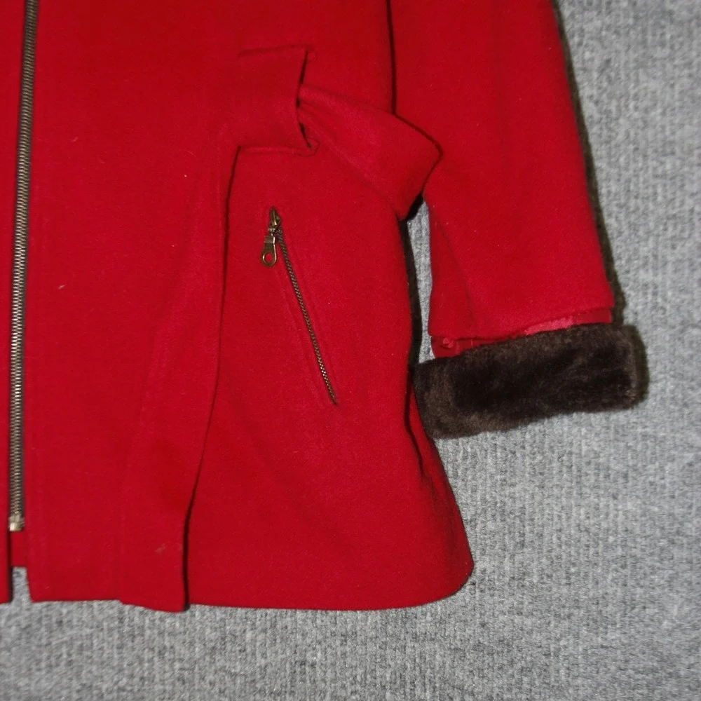 Vintage‎ Jonathan Michael Coat Women 48 Red Wool Blend Faux Fur Trim Belted Zip